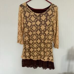 Unknown Brand Lace Detail Golden Hour Tunic Top Approx Size Small Brown Beige
